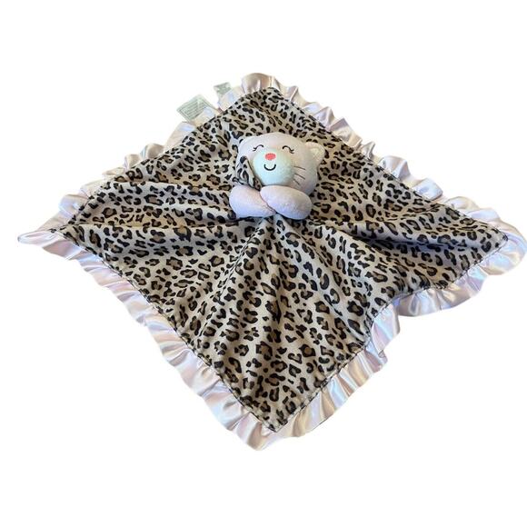 Carters Cat Lovey Pink Leopard Print 2012 Security Blanket Brown 15” Silky - Picture 1 of 4
